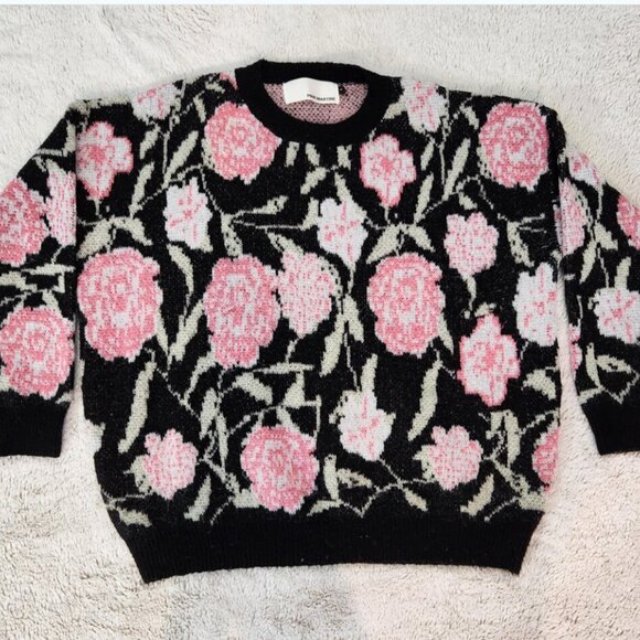 Pink Martini Large Oversized Sweater, Pullover, Crew Neck Large Pink Flowers - Picture 2 of 6